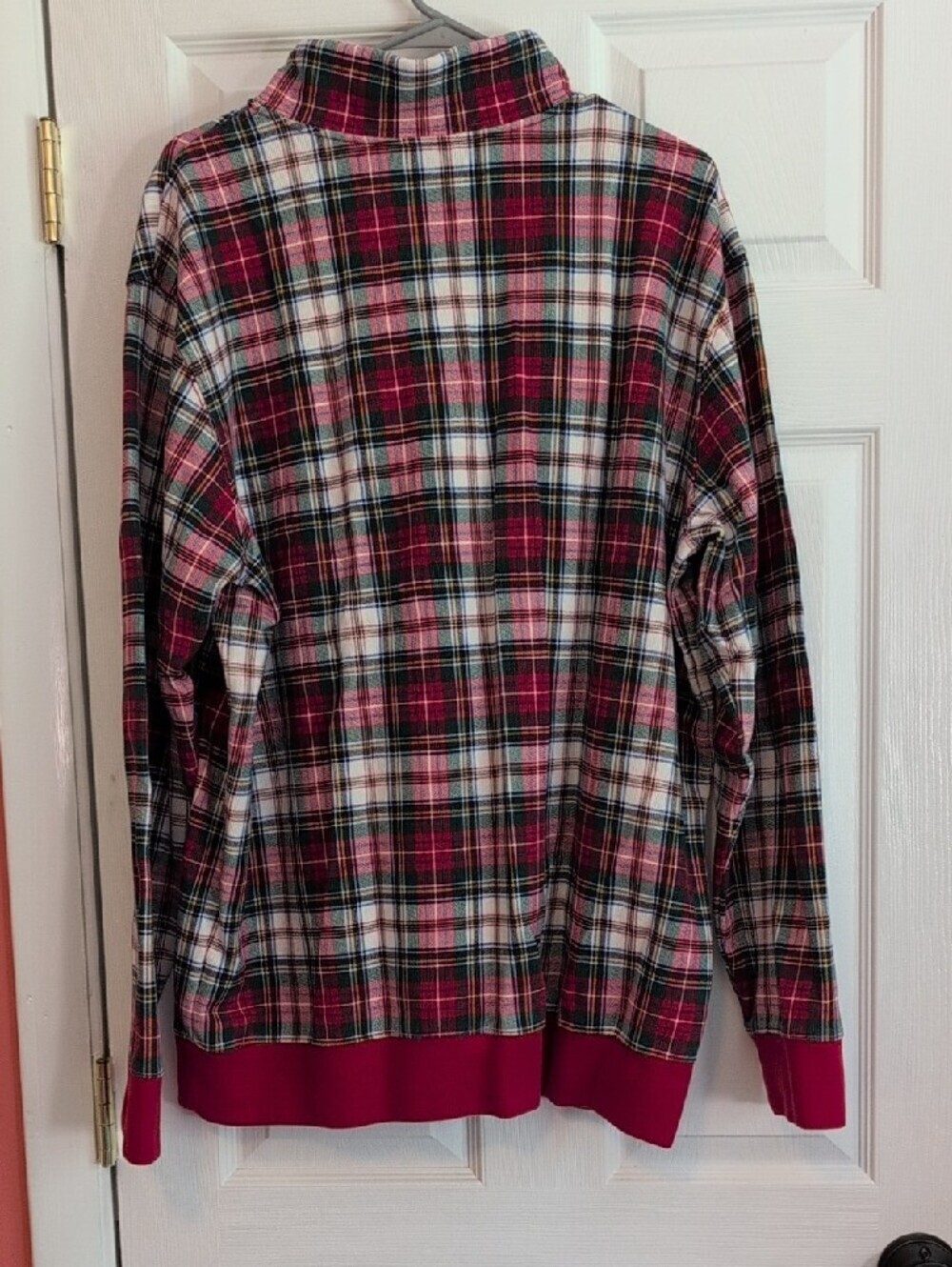 Lands' End Men's Red, White & Green Plaid Quarter-Zip Pullover - Picture 7 of 8